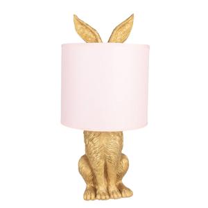 HAES DECO - Tafellamp - City Jungle - Konijn in de Lamp, Ø 20x43 cm - Goud/Roze - Bureaulamp, Sfeerlamp, Nachtlampje