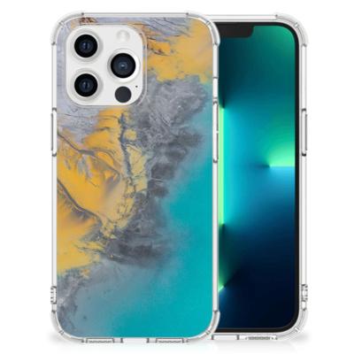 Apple iPhone 13 Pro Anti-Shock Hoesje Marble Blue Gold Apple iPhone 13 Pro Anti-Shock Hoesje Marble Blue Gold