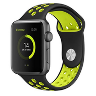 Sportbandje - Maat: M/L - Zwart + Geel - Geschikt voor Apple watch 38mm / 40mm / 41mm - thumbnail