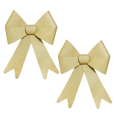 Feeric Christmas Kerst strik - 2x - goud - glitter - 30 cm - pvc - decoratiestrik - kerststrik