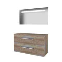 Basic-Line Economic 46 Badkamermeubelset - 120 x 46 cm - Met Grepen - 2 Lades - Wastafelblad - Spiegel met LED Verlichting - Scotch Oak