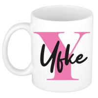 Naam mok Yfke - roze - wit - keramiek - 300 ml - verjaardag/cadeau beker