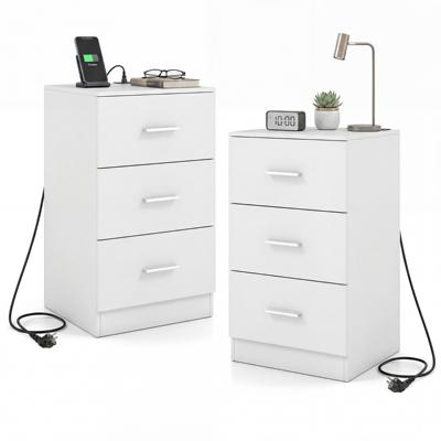 Nachtkastje met Oplaadstation Modern Nachtkastje met 3 Opberglades 38 x 35 x 66 cm set van 2-Wit