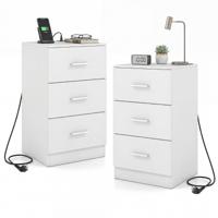 Nachtkastje met Oplaadstation Modern Nachtkastje met 3 Opberglades 38 x 35 x 66 cm set van 2-Wit