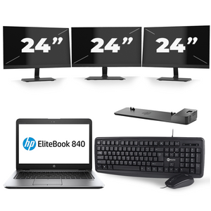 HP EliteBook 840 G3 - Intel Core i7-6e Generatie - 14 inch - 8GB RAM - 240GB SSD - Windows 11 + 3x 24 inch Monitor