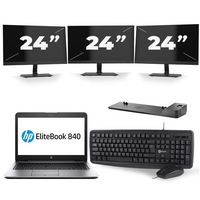 HP EliteBook 840 G3 - Intel Core i7-6e Generatie - 14 inch - 8GB RAM - 240GB SSD - Windows 11 + 3x 24 inch Monitor - thumbnail
