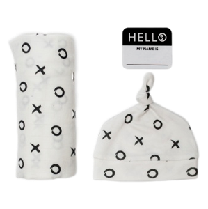 Lulujo Hello World Swaddle & Hat - Hugs and Kisses