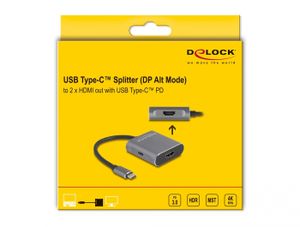 DeLOCK USB Type-C Splitter (DP Alt Mode) to 2 x HDMI MST met USB Type-C PD hdmi splitter