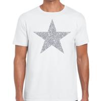 De Ster van de show - verkleed t-shirt - wit - met zilveren ster in glitters - heren - glamour