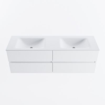 MONDIAZ VICA 150cm badmeubel onderkast Talc 4 lades. Wastafel CLOUD dubbel 2 kraangaten, kleur Talc.