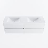MONDIAZ VICA 150cm badmeubel onderkast Talc 4 lades. Wastafel CLOUD dubbel 2 kraangaten, kleur Talc.
