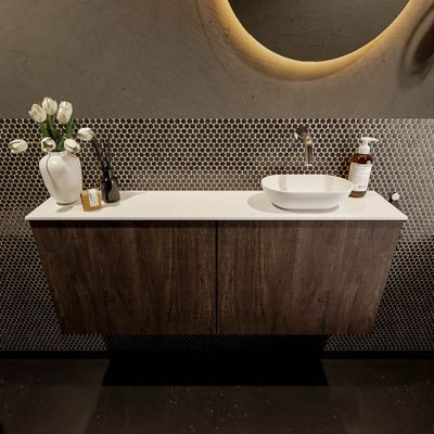 Mondiaz Fowy toiletmeubel 120cm dark brown met blad en waskom talc rechts zonder kraangat