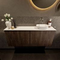 Mondiaz Fowy toiletmeubel 120cm dark brown met blad en waskom talc rechts zonder kraangat