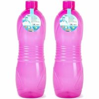 Drinkfles/waterfles/bidon - 2x - 1500 ml - transparant/roze - kunststof - thumbnail