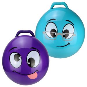 2x stuks skippyballen smiley voor kinderen paars/blauw 55 cm