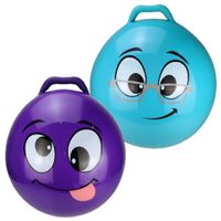 2x stuks skippyballen smiley voor kinderen paars/blauw 55 cm