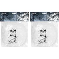 Decoratie spinnenweb/spinrag met spinnen - 2x - 100 gram - wit - Halloween/horror versiering