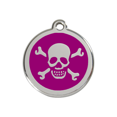 Cross Bone Purple roestvrijstalen hondenpenning medium/gemiddeld dia. 3 cm - Reddingo