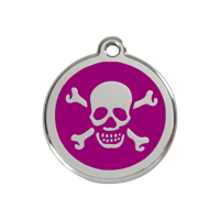 Cross Bone Purple roestvrijstalen hondenpenning medium/gemiddeld dia. 3 cm - Reddingo