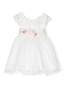 AMAYA robe évasée sans manches à motif floral appliqué - Blanc