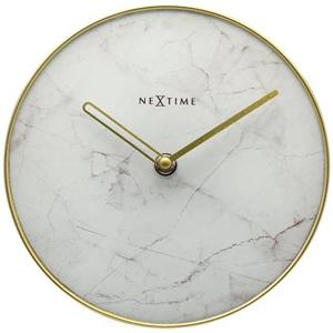 NeXtime - Stille Tafelklok - 20 cm - Glas | Metaal - Wit - &apos;Marble&apos;