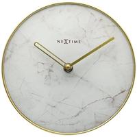 NeXtime - Stille Tafelklok - 20 cm - Glas | Metaal - Wit - &apos;Marble&apos;