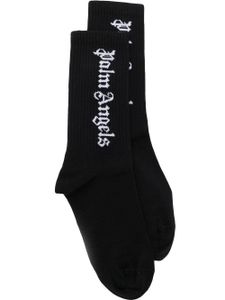 Palm Angels Kids chaussettes nervurées à logo en intarsia - Noir