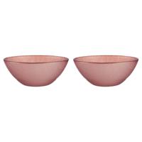 Kommetjes/serveer schaaltjes - 2x - Murano - glas - D15 x H6 cm - roze - Stapelbaar