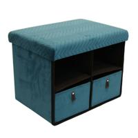 Poef/hocker opvouwbaar -2 laden - stof - opbergbox - groen - polyester/mdf - 38 x 50 cm