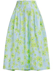 Marni jupe évasée en coton à fleurs - Bleu