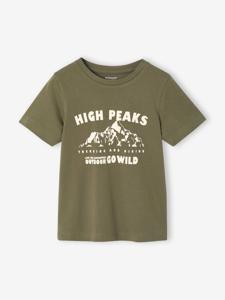 Basic jongensshirt met print vooraan olijf