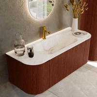 Badmeubel Mondiaz Kurve-Dlux | 120 cm cm | Meubelkleur Ruby | Wastafelkleur Frappe | Solid surface | Wasbak midden spoelbak | 1 kraangat