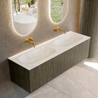 Badmeubel Mondiaz Kurve-Dlux | 150 cm cm | Meubelkleur Shadow | Wastafelkleur Opalo | Solid surface | Wasbak beiden zijden spoelbak | Zonder kraangat(en)