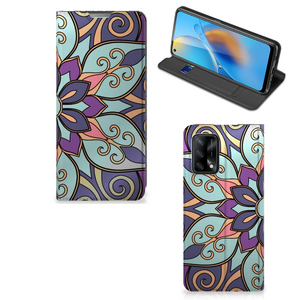 OPPO A74 4G Smart Cover Purple Flower