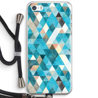 Gekleurde driehoekjes blauw: iPhone 5 / 5S / SE Transparant Hoesje met koord