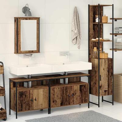 Badkamerkast met Ingebouwde Wastafel - Oud Houten Look, Samengesteld Hout