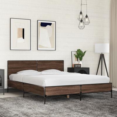 Bedframe bewerkt hout metaal bruin eikenkleur 150x200 cm