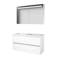 Basic-Line Premium 46 Badkamermeubelset - 120 x 46 cm - Greeploos - 4 Lades - Acryl Wastafel - 2 Kraangaten - Spiegelkast met LED Verlichting - Ice White