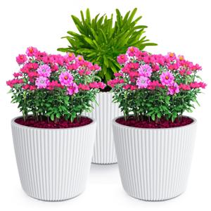 Plantenpot/bloempot Buckingham - 3x - buiten/binnen - kunststof - ivoor wit - D17 x H15 cm