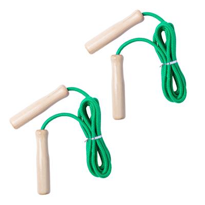 Springtouw met houten handvatten - 2x - 240 cm - groen - speelgoed - kinderen/volwassenen