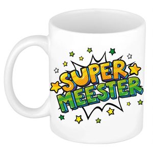 Super meester cadeau mok / beker wit met sterren 300 ml