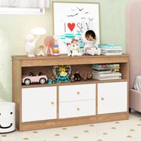 Speelgoedkast voor Kinderen Houten Boekenkast voor Kinderen Open Plank 2 Lades 2 Deuren voor Speelkamer Kinderkamer Wit/Natuurlijke