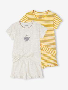 Set met 2 meisjespyjama's met dieren geel