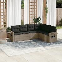 6-delige Loungeset met kussens poly rattan grijs