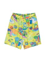 Versace Kids short en soie à logo imprimé - Jaune