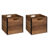 Kast opbergmand/kastmand - 2x - donkerbruin - 29 liter - mdf hout - 31 x 31 x 31 cm - inklapbaar - thumbnail