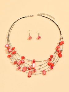 Boho Multicolor Beads Layered Necklace Earrings Set