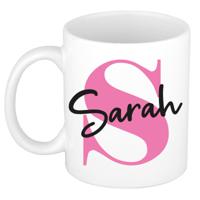 Naam mok Sarah - roze - wit - keramiek - 300 ml - verjaardag/cadeau beker