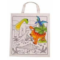 Inkleurbaar tasje DIY - dinosaurus motief - 38 x 42 cm - fairtrade katoen Inkleurbaar tasje DIY - dinosaurus motief - 38 x 42 cm - fairtrade katoen