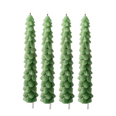 LED kerstboom dinerkaars - 4x - groen - 29 cm - batterijen - timer - kerstdiner kaars - kerstkaars